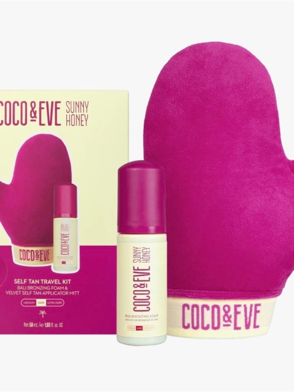 Coco & Eve Sunny Honey Self tan Travel Kit - Hot Pink